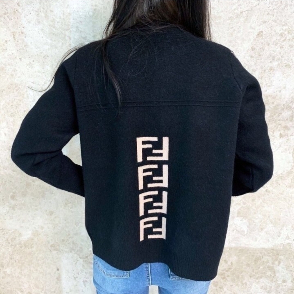 Black Button-Up Jacket with Logo Accents